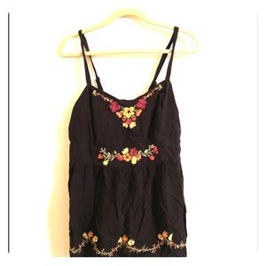 Black tank top with floral embroidery